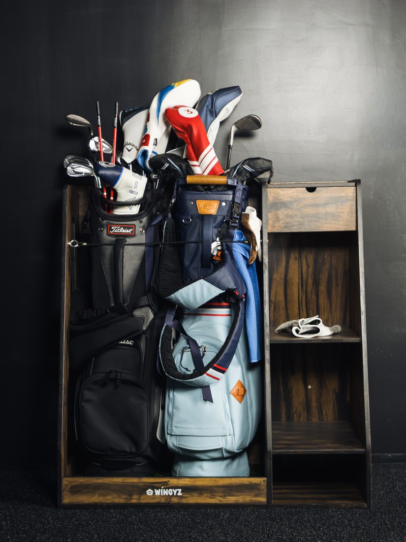 Golf bag storage at the Impact Performance golf studio
